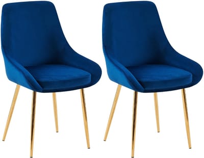 CLP Elmira Set van 2 eetkamerstoelen - Klassiek - Met rugleuning - Met armleuning - Met rugleuning - Velvet - goud/donkerblauw