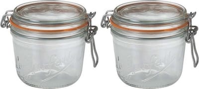2x Weckpotten/inmaakpotten met klepdeksel en beugelsluiting 500 ml - Inmaakpotten - Weckpotten - D 10,0 cm