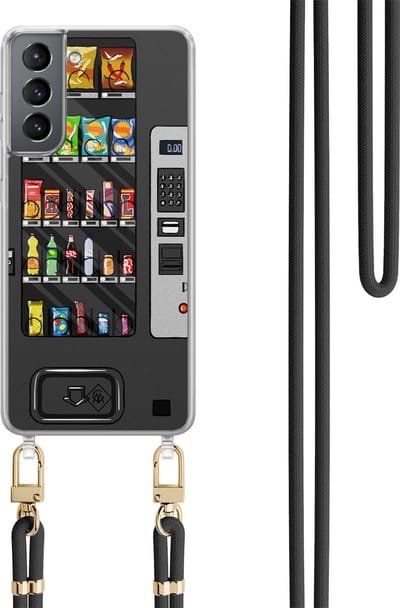Casimoda® hoesje met koord - Geschikt voor Samsung S21 - Snoepautomaat - Afneembaar koord - TPU/polycarbonaat - Zwart