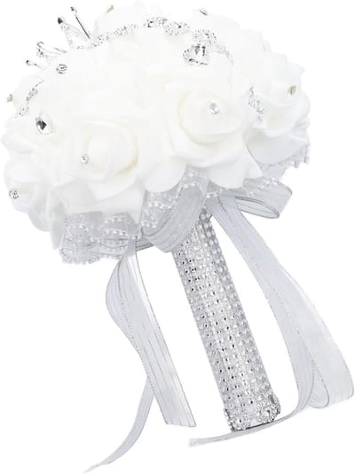 Bruidsboeket - Decoratieboeket Bruiloft - Bruiloft Accessoire - Handgemaakte Perfectie - 27x18 cm - Zilver