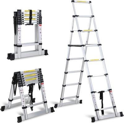 Telescopische Vouwladder 2,3 Meter Aluminium - Draagbaar en Inklapbaar - 150 kg