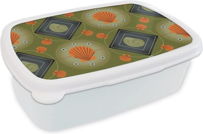 Broodtrommel Wit - Lunchbox - Brooddoos - Patchwork - Schelpen - Patronen - Zee - Strand - 18x12x6 cm - Volwassenen