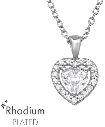 Joy|S - Zilveren hartje hanger met ketting 45 cm - rhodium / gehodineerd - met zirkonia bewerkt