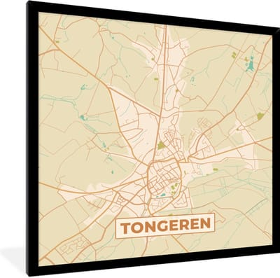 Fotolijst incl. Poster - Retro - Tongeren - Kaart - Plattegrond - Stadskaart - 40x40 cm - Posterlijst
