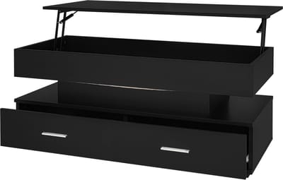 Lift top salontafel - in hoogte verstelbare salontafel - met LED verlichting - verborgen opbergruimte - 2 lades - woonkamer - 100x50x44 cm - Zwart