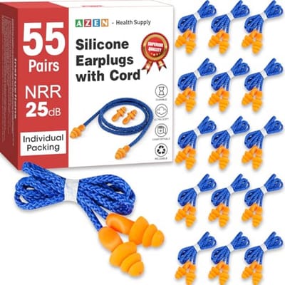 Herbruikbare siliconen oordopjes met snoer voor ruisonderdrukking - 55 paar - 25dB NRR