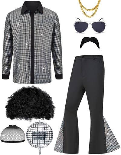 Dailygoods- Discokostuum 70's Retro - Carnaval Kostuum - Verkleedfeest Outfit - Heren Kostuum - Inclusief Accessoires - Duurzaam Materiaal - Carnavalskostuum