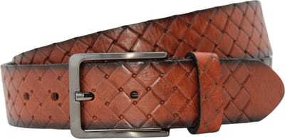 Leren Riem Cognac - Riemmaat 105 - Jeansriem - Gevlochten Riem - Ruit Motief