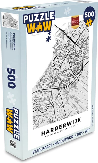 Puzzel Stadskaart - Harderwijk - Grijs - Wit - Legpuzzel - Puzzel 500 stukjes - Plattegrond