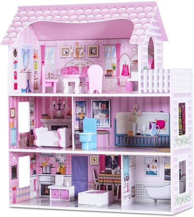 Groot Poppenhuis met Meubels en Accessoires - 3 Niveaus Prinsessenhuis om Zelf te Bouwen