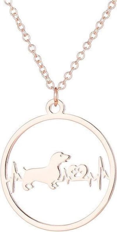 24/7 Jewelry Collection Teckel Hartslag Pootje Ketting - Cirkel - Rosé Goudkleurig