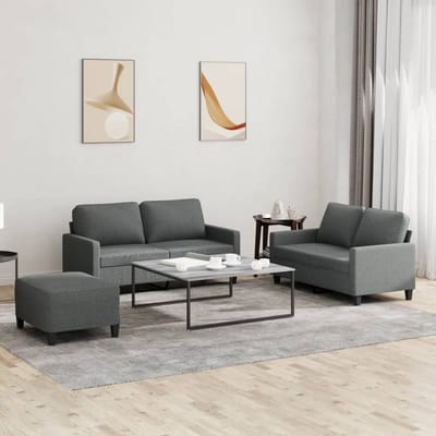 vidaXL - 3-delige - Loungeset - met - kussens - stof - donkergrijs