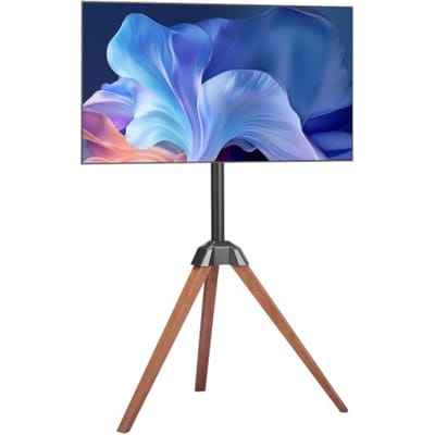 VEVOR TV-standaard met statief voor platte en gebogen tv's van 1016-1651 mm tot 45 kg, 18° links-rechtsrotatie, draagbare tv-standaard met houten poten voor slaapkamer, woonkamer en studio