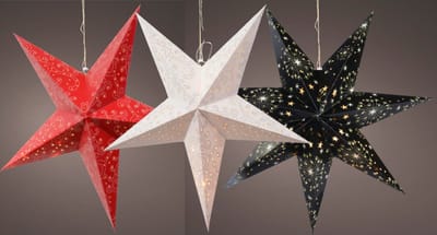 Verlichte kerststerren - 3x st - rood, wit en zwart - 60 cm - papier - op batterijen