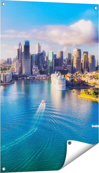 Gards Tuinposter Sydney Stad bij de Haven - 60x90 cm - Tuindoek - Tuindecoratie - Wanddecoratie buiten - Tuinschilderij