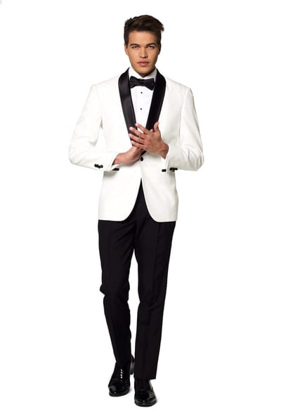 OppoSuits Pearly White - Heren Tuxedo Smoking met Vlinderdas - Chique - Wit - Maat EU 50