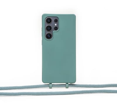 Coverzs Silicone case met koord - Telefoonhoesje met koord - Backcover hoesje met koord - touwtje - geschikt voor Samsung Galaxy S25 Ultra - Donkergroen