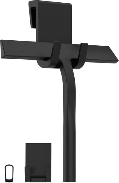 Famanu - Zwarte siliconen douchetrekker 23 cm met houder zonder boren, RVS kern
