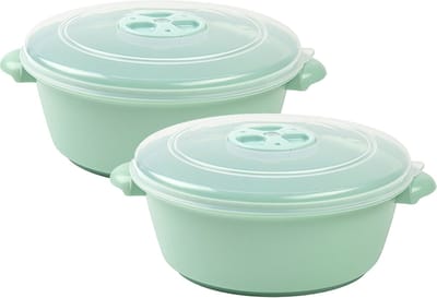 PlasticForte Magnetronschaal met deksel/ventiel - 2x - 1L - lichtgroen - kunststof - BPA vrij