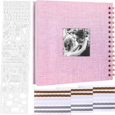 Zelfklevend Plakboekalbum 20,5 x 20,5 cm met Fotovenster en Linnen Omslag, 40 Pagina's voor Scrapbooking, Bruiloft, Familie en Reizen