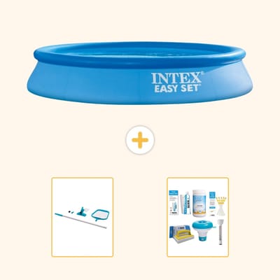 Intex Rond Opblaasbaar Easy Set Zwembad - 305 x 61 cm - Blauw - Inclusief Schoonmaakset - Onderhoudspakket - 3-delig