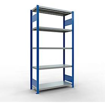 Schulte Lagertechnik MULTIplus250 boutloze rekken, basisrek, 5 legborden, 2000 x 1000 x 400 mm, 250 kg, RAL 5010 gentiaanblauw/verzinkt