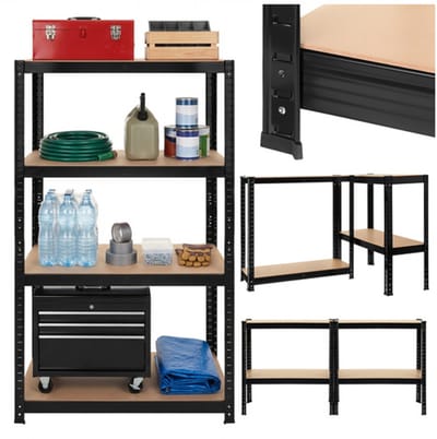 MOZY® - Stellingkast - Zwart - 150 x 75 x 30 cm - tot 175 kg per plank - 4 Planken - Aanpasbare Hoogte - Gereedschapskast - Stelling - Opbergkast