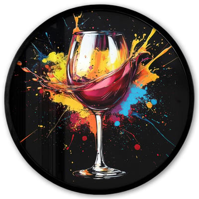 Poster in lijst Rond - Fotolijst 40x40 cm - Posters - Wijn - Glas - Graffiti - Borrel - Rood - Verf - Ronde posterlijst zwart - Decoratie - Wanddecoratie woonkamer - Muurdecoratie slaapkamer