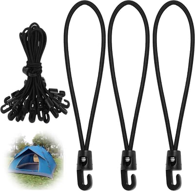 Kleine Bungee Cords met Haken - 30 Stuks van 25 cm voor Camping, Tent en Tarpaulin Accessoires, Elastische Koorden en Bungee Touwen in Zwart