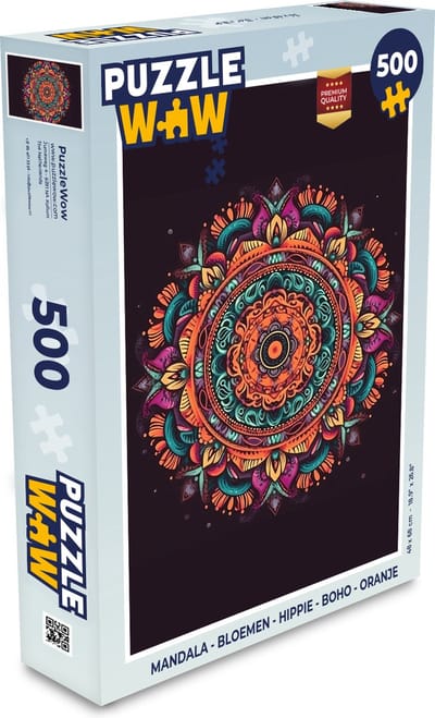 Puzzel Mandala - Bloemen - Hippie - Boho - Oranje - Legpuzzel - Puzzel 500 stukjes