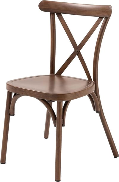 Terrasstoel Aluminium - Stapelstoel Buiten - Buiten Zitten - Houtlook Afwerking - 87 cm Hoog - Hout