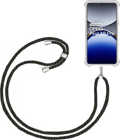 Telefoonkoord + Hoesje Geschikt voor OPPO Find X8 - Lengte Verstelbaar - Telefoonketting - Shock Proof Case - Zwart