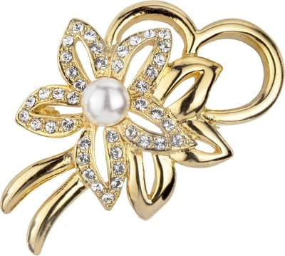 Traveller Broche - Broches Dames - Goudkleurig - Bloem - Parel 6 mm - Kristal - Preciosa Crystals - Verguld - 157364