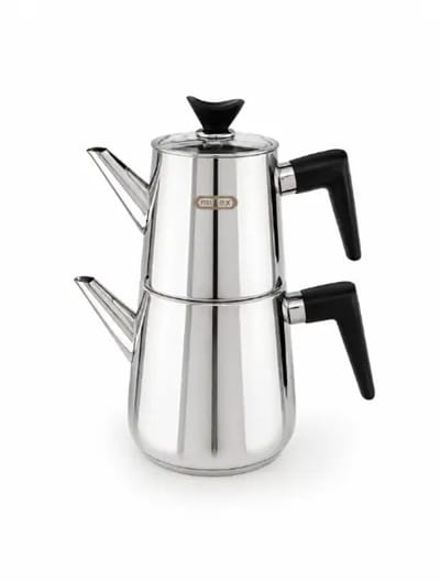 Mulex theepotset – RVS 18/10 – glazen deksel – 1,75 l/1,0 l – glanzend – COOL TOUCH