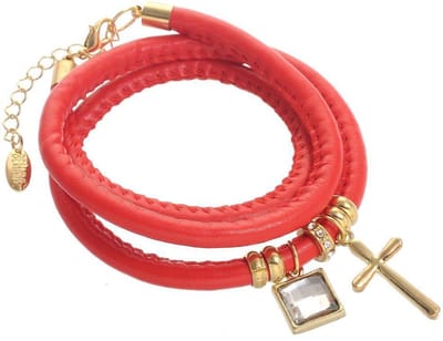 Behave - armband met rood pu leer en goudkleurige accenten - urban chic