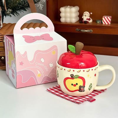 Creatieve Apple Keramische Kop met Deksel Mok Verjaardagscadeau Meisje Drinkwaterkop Retro Kop Souvenir 301-400ml
