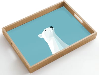 Dienblad hout 50x35 cm - Schootdienblad - Ijsbeer - Lichtblauw - Minimalistisch - Borrelplank rechthoek - Plateau dienbladen