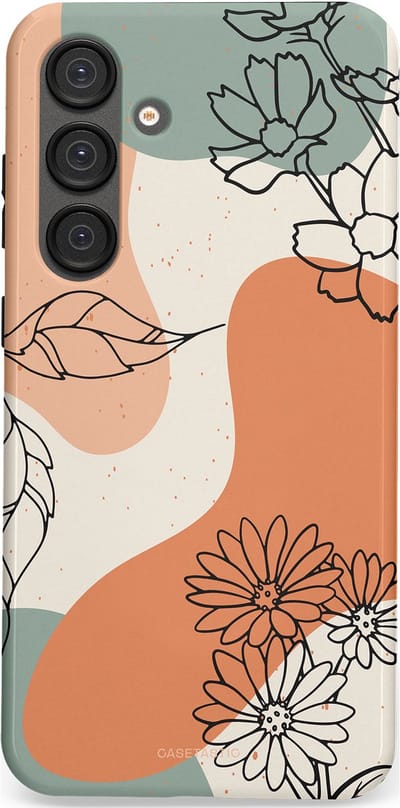 Casetastic hoesje geschikt voor Samsung Galaxy S25 Plus - Dubbellaagse bescherming - Lijnenspel Botanisch - Fashion Case - Crème Saliegroen Perzik