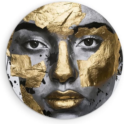 Saammp Muurcirkel Hout - Vrouw met goud - abstract - Ø 90 - Wandcirkel - Wanddecoratie Cirkel - Muurdecoratie Woonkamer - Slaapkamer decoratie - Rond Schilderij
