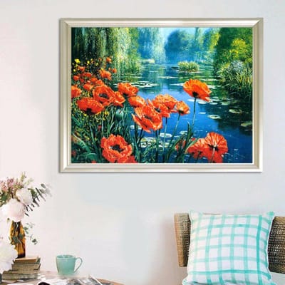 5D DIY Diamond Painting Spring Lake Flower Volledige ronde diamant borduurwerk kruissteek 20X30CM blue