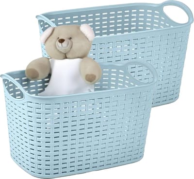 Plasticforte opbergmandje/kastmandje - 2x - 6,4 liter - ijsblauw - kunststof - 19 x 29 x 18 cm