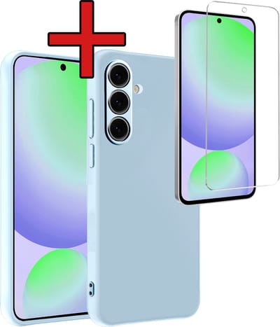 Hoesje - Met Screenprotector - Geschikt voor Samsung Galaxy S24 FE - Sterk & Shockproof - Telefoon Hoes - Back Cover - Siliconen Case - Telefoonhoes - Lichtblauw