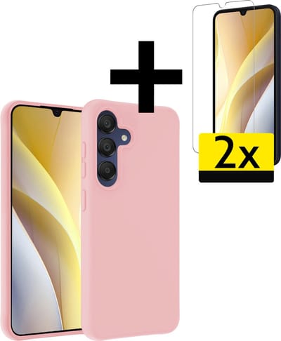 Hoesje - Met 2x Screenprotector - Geschikt voor Samsung Galaxy A15 - Sterk & Shockproof - Back Cover - Siliconen Case - Telefoon Hoes - Telefoonhoesjes - Lichtroze