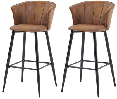 Meubles Cosy Barstoelen - Set Van 2 Met Armleuningen Industrieel Design Imitatie Suède - Bruin