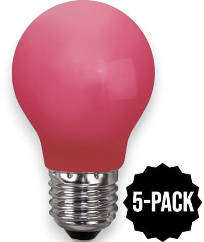 5-Pack | Prikkabel - Standaard bol - E27 - 0.9W - Rood