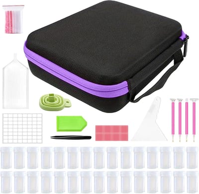 Opbergkoffer - Knutseldoos Kralenorganizer - Diamant Schilderen - Stootvaste EVA Constructie - 25x18x8cm - Paars