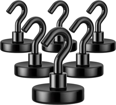 Magnetische Haken - Sterke Ophanghaken - Zware Spullen Hangend - CNC Gefreesde Basis - 6 Stuks 36 kg - Zwart