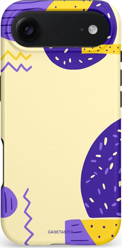 Casetastic hoesje geschikt voor Apple iPhone Air - MagSafe - Dubbellaagse bescherming - Geo zigzag - Fashion Case - Crème Blauw Geel