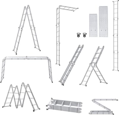 Multifunctionele Aluminium Ladder 6-in-1 met Platform – Vouwladder met Wielen in Verschillende Maten