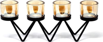 Votive IJzeren Kandelaar - 4 Kaarsen - Kaars Houder - 34.5 x 8 x 13.5cm